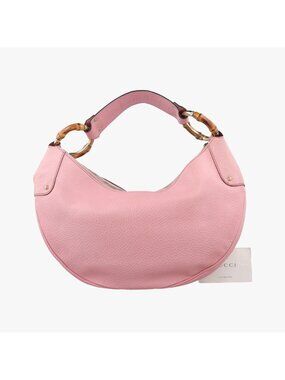 Gucci Bamboo Ring Hobo Pink Leather